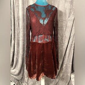 Free People Burgundy Lace Sheer Velvet Dress size large